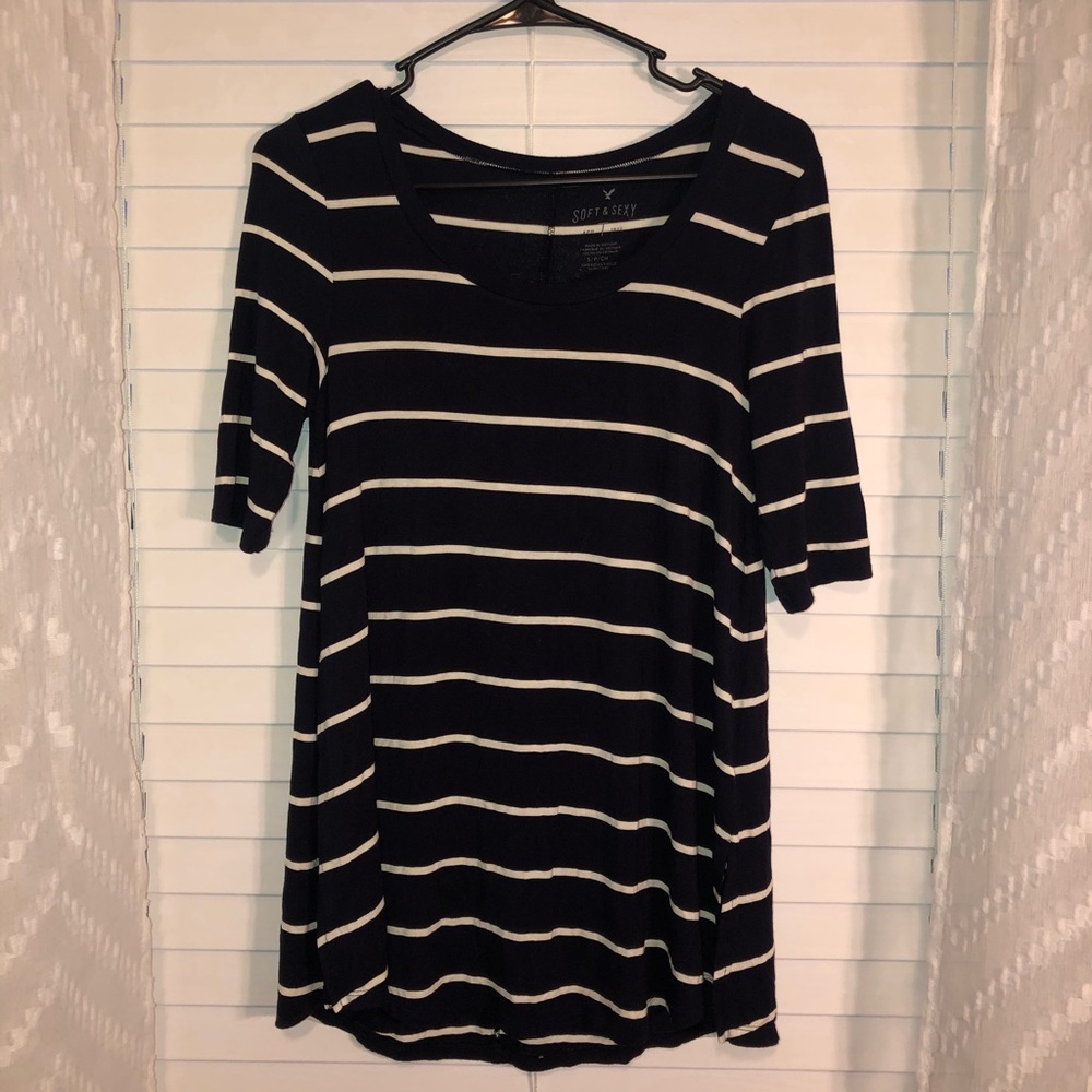 Navy blue striped tunic shirt